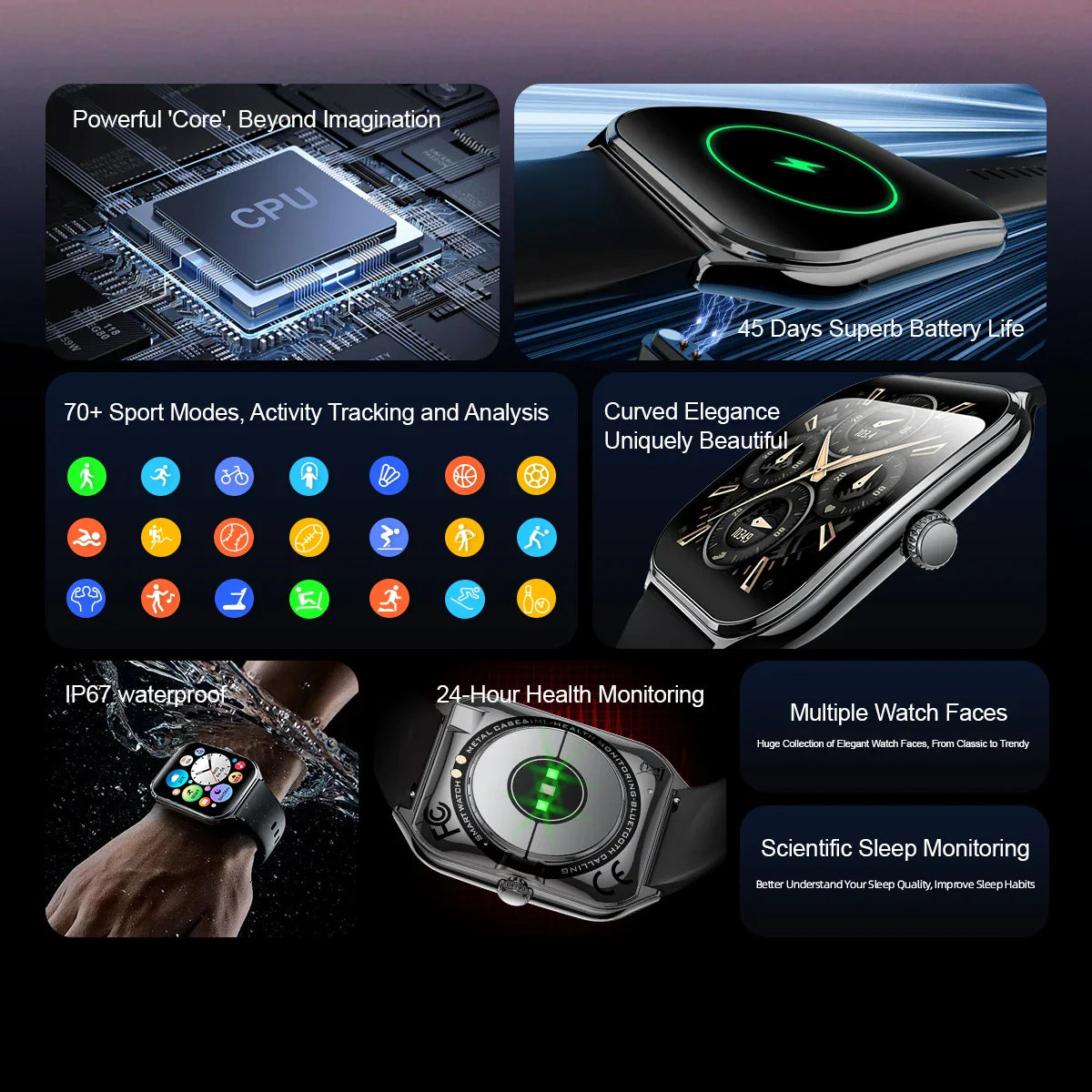 Ultra-Thin and Lightweight Brilliant 1.96” AMOLED Display Health Monitoring Smartwatch