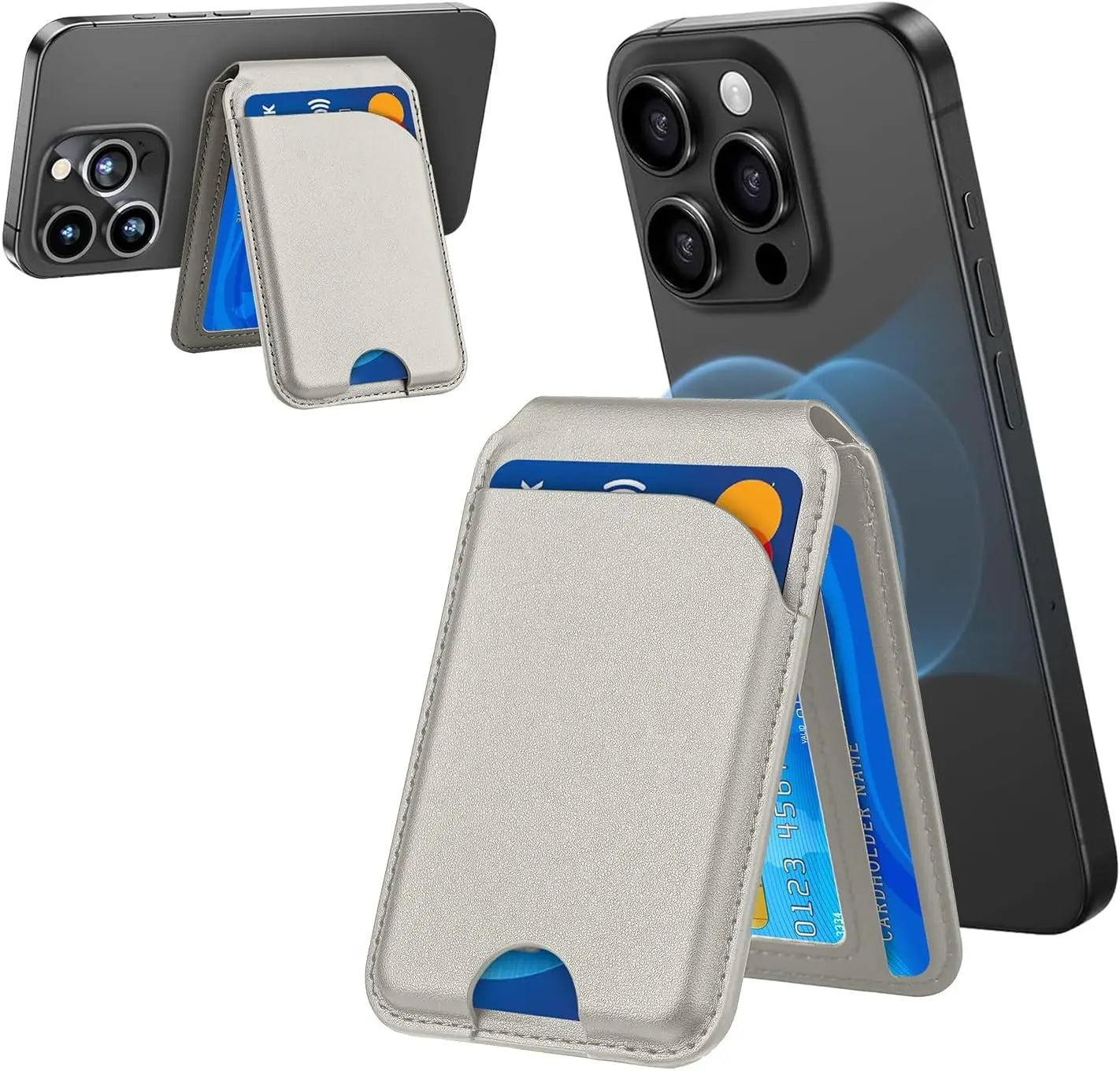 MagSafe 3-in-1 RFID-Blocking Magnetic Card Holder with Adjustable iPhone Stand