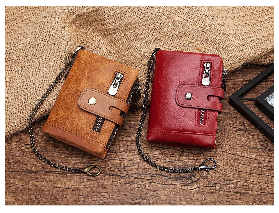 Genuine Leather Vintage RFID Blocking Men Wallet With Chain