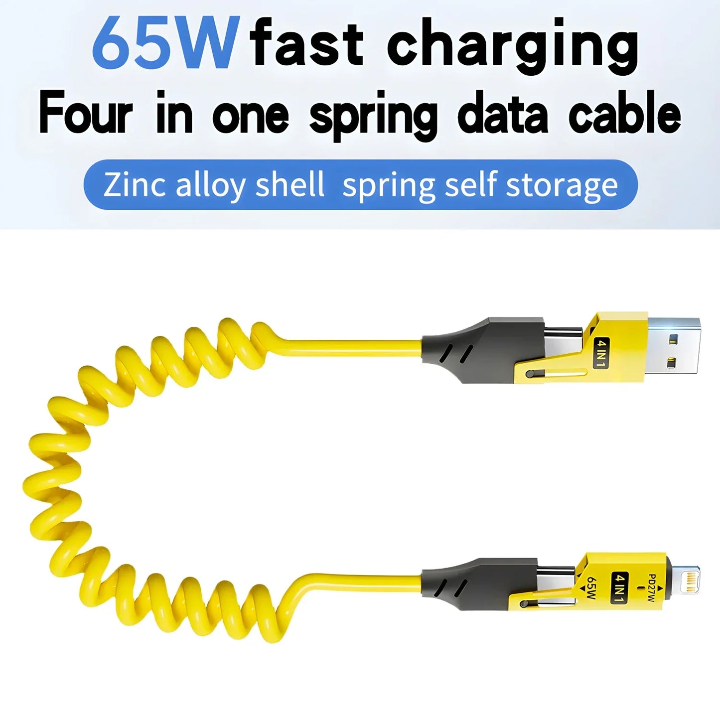 Fast Charging 65W Tangle-Free 4-in-1 Rotating Head 6A High-Speed Cable
