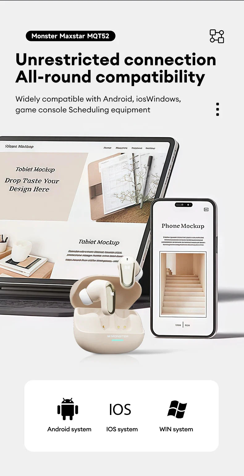 Monster Bluetooth 5.4 Dual Mode HIFI Stereo & HD Calls with Noise Reduction Earphones