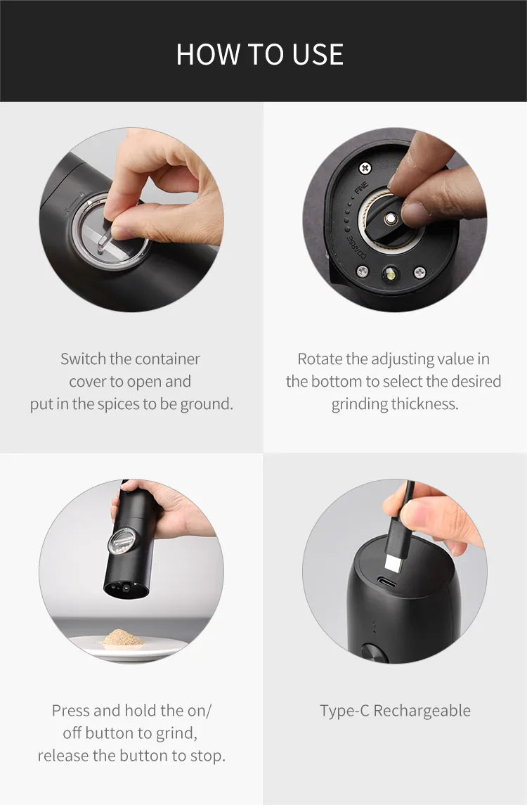 Automatic Rechargeable Salt & Pepper Grinder With LED Light