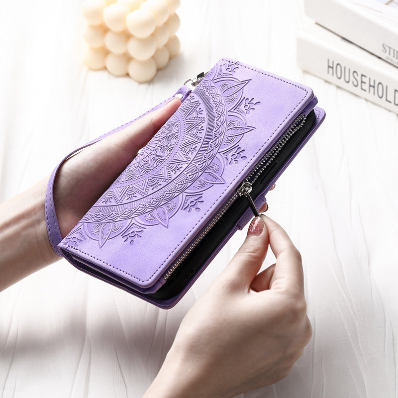 Full Screen Protection Deluxe Zipper Wallet Case with Foldable Kickstand for iPhone