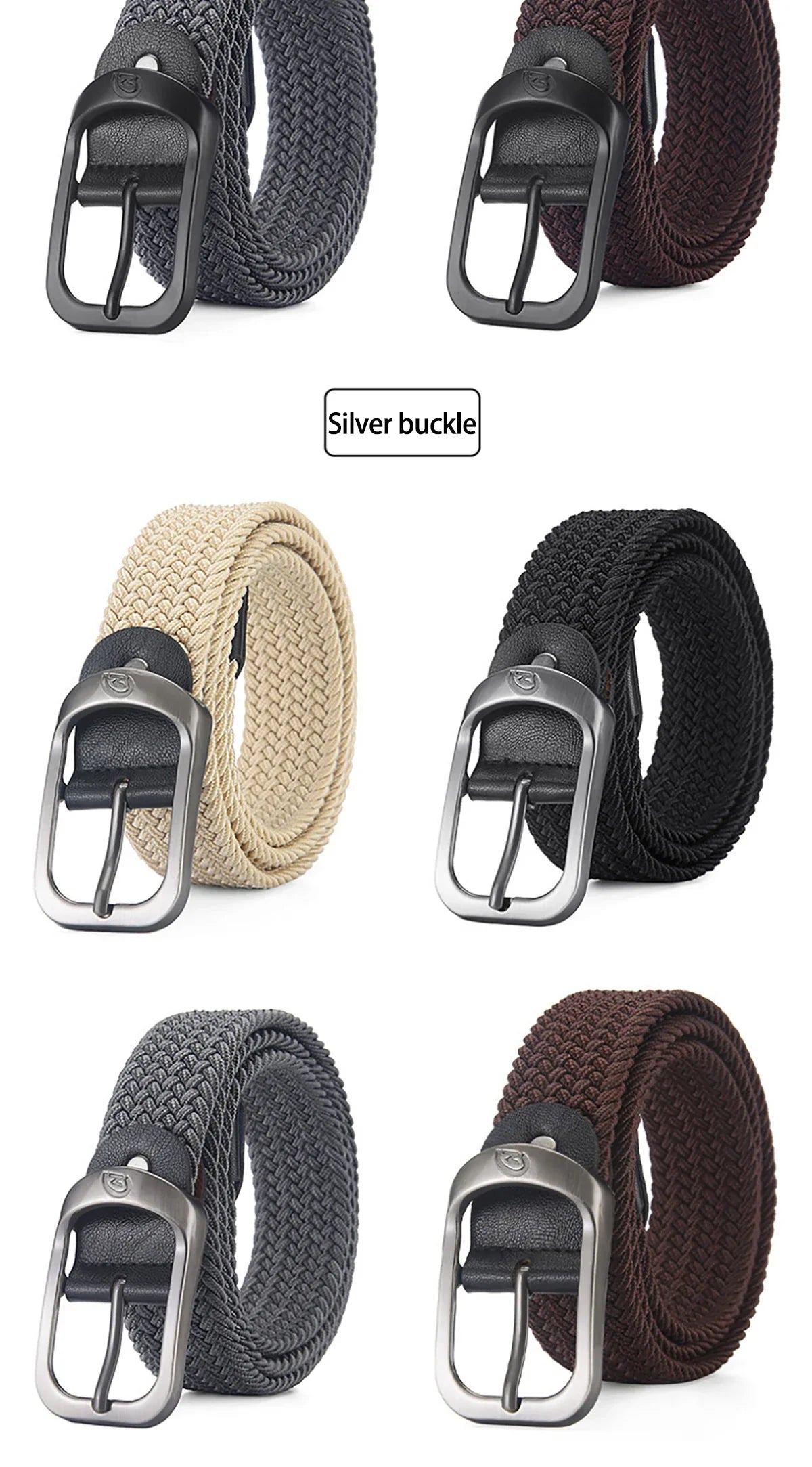 Casual Woven Elastic Lightweight Metal Buckle Belt