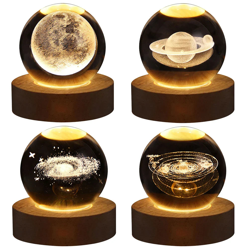 Unique USB Night Light 3D LED Crystal Ball with Galaxy Projections