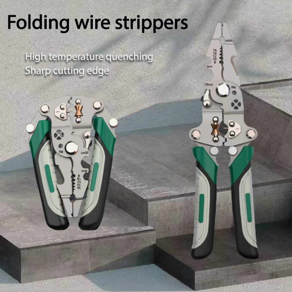 SmartFold Foldable Multi-Function Pulley Design Wire Stripper and Crimper