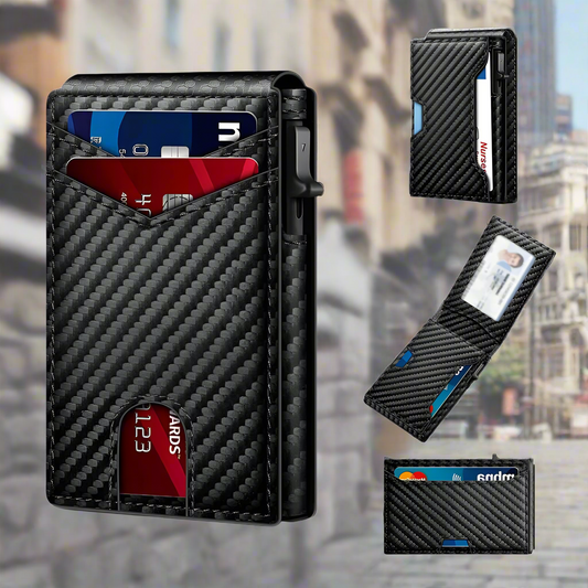 Premium Carbon Fiber RFID Protection Quick-Access Credit Card Holder Wallet