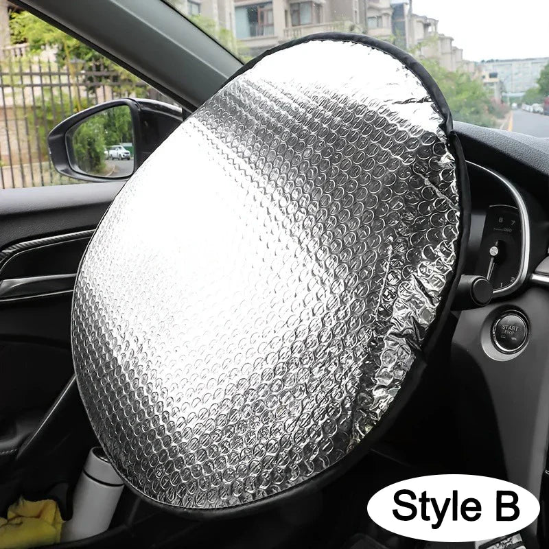 Double-Thick Foldable Steering Wheel Sunshade – UV Protection Cover (2pcs)