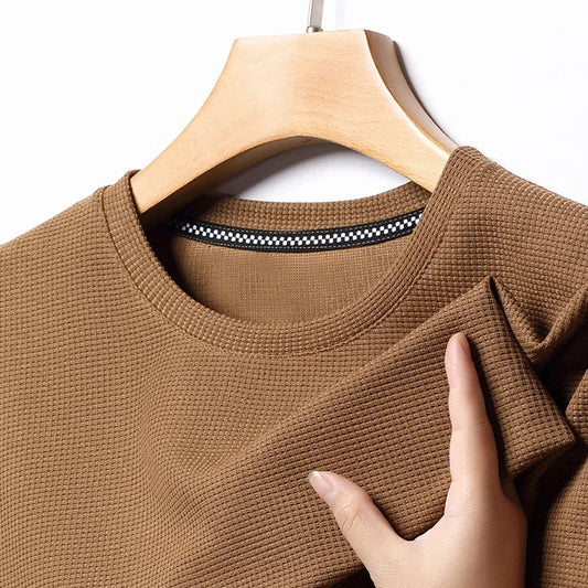 Summer 3D Waffle-Knit Crew Neck T-Shirt – Breathable & Soft