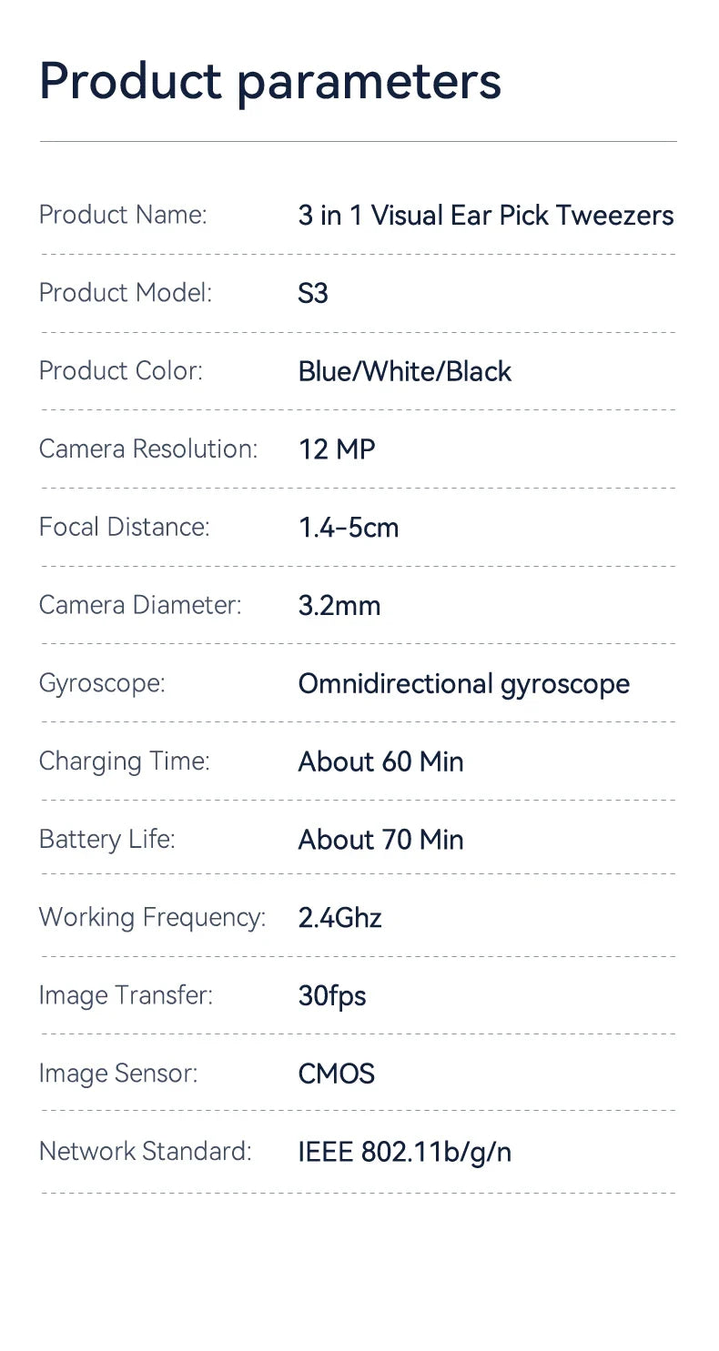 WiFi 3-in-1 Ear Otoscope- HD Camera 360° Precision Robotic Tweezer & Gentle Silicone Earpick