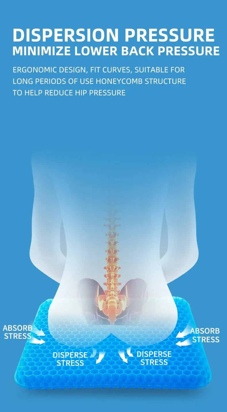Ergonomic Shock-Absorbing Pressure Relief All-Day Comfort Gel Honeycomb Cushion