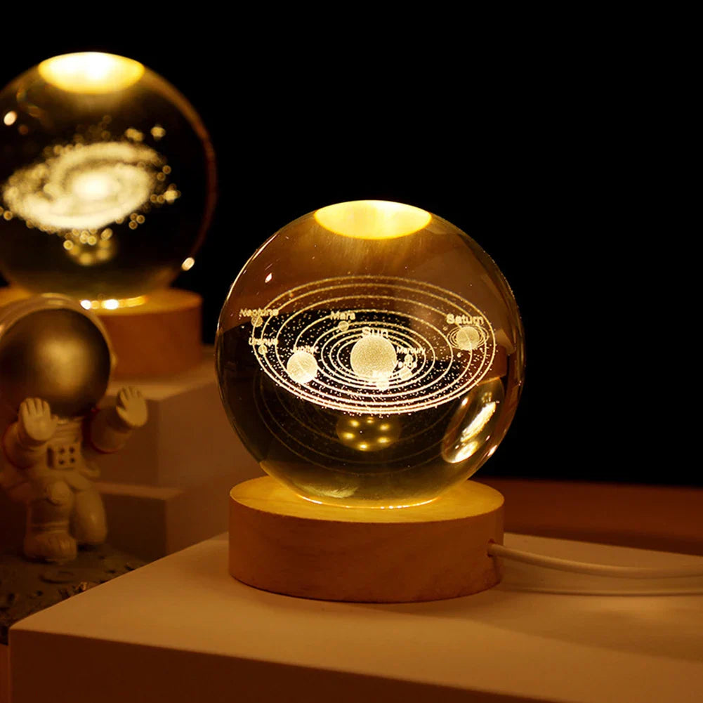 Unique USB Night Light 3D LED Crystal Ball with Galaxy Projections