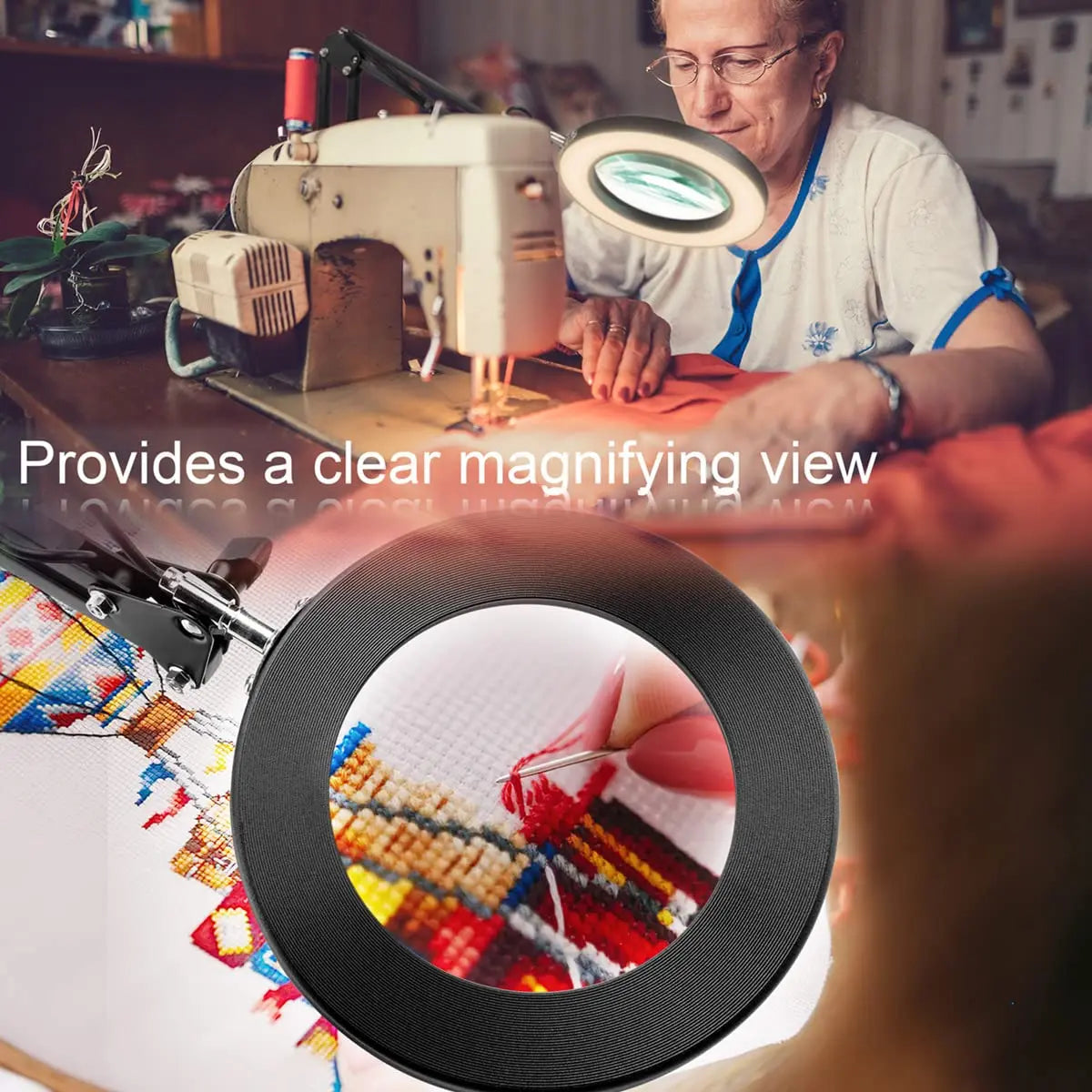 Illuminated USB 3 Colors Magnifier 5X Clamp Table Lamp