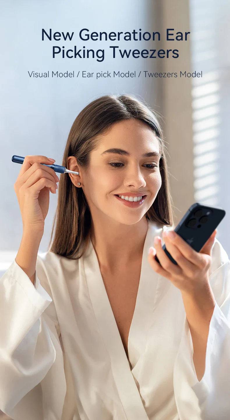 WiFi 3-in-1 Ear Otoscope- HD Camera 360° Precision Robotic Tweezer & Gentle Silicone Earpick