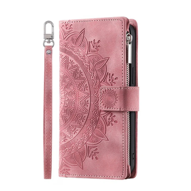 Full Screen Protection Deluxe Zipper Wallet Case with Foldable Kickstand for iPhone