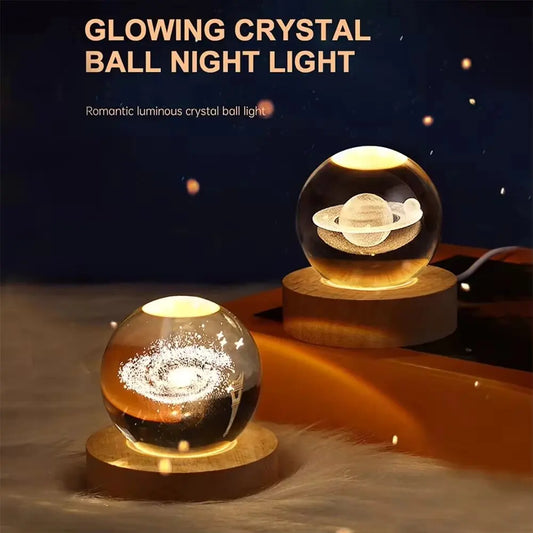 Unique USB Night Light 3D LED Crystal Ball with Galaxy Projections
