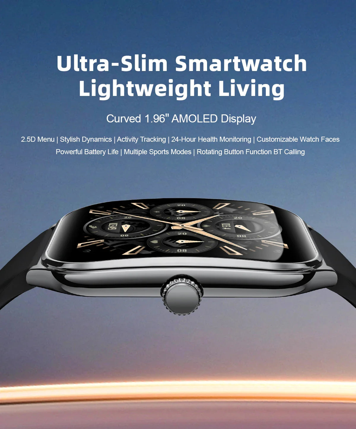 Ultra-Thin and Lightweight Brilliant 1.96” AMOLED Display Health Monitoring Smartwatch