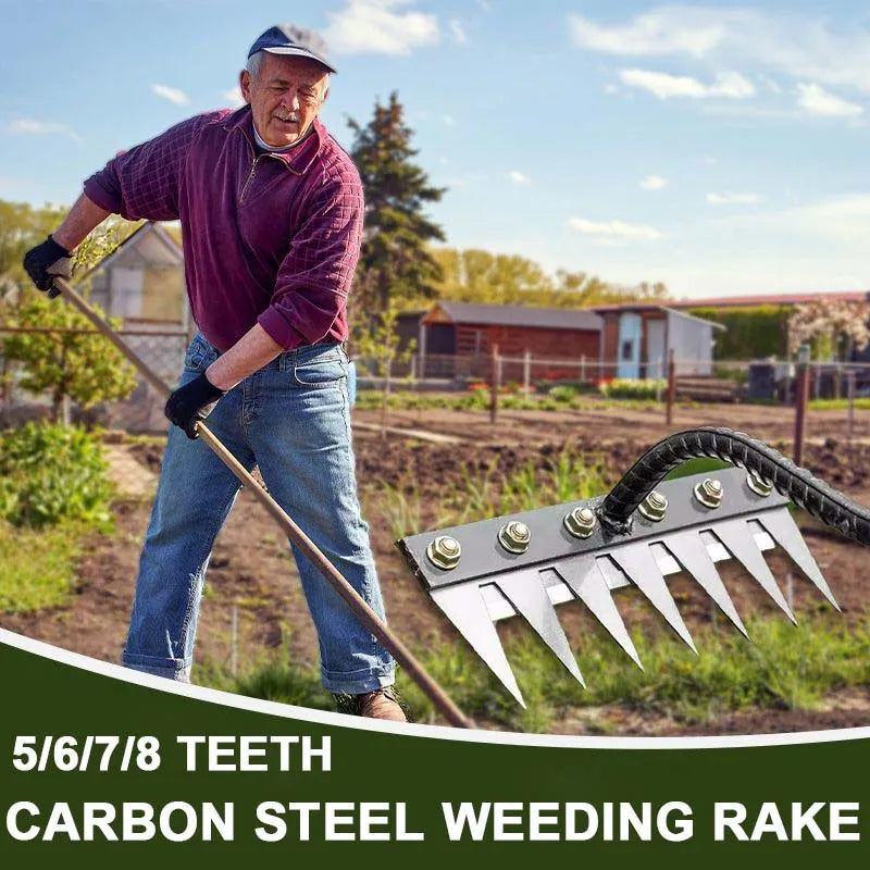 Multi-Tooth Carbon Steel Garden Rake for EZ Soil, Debris & Planting