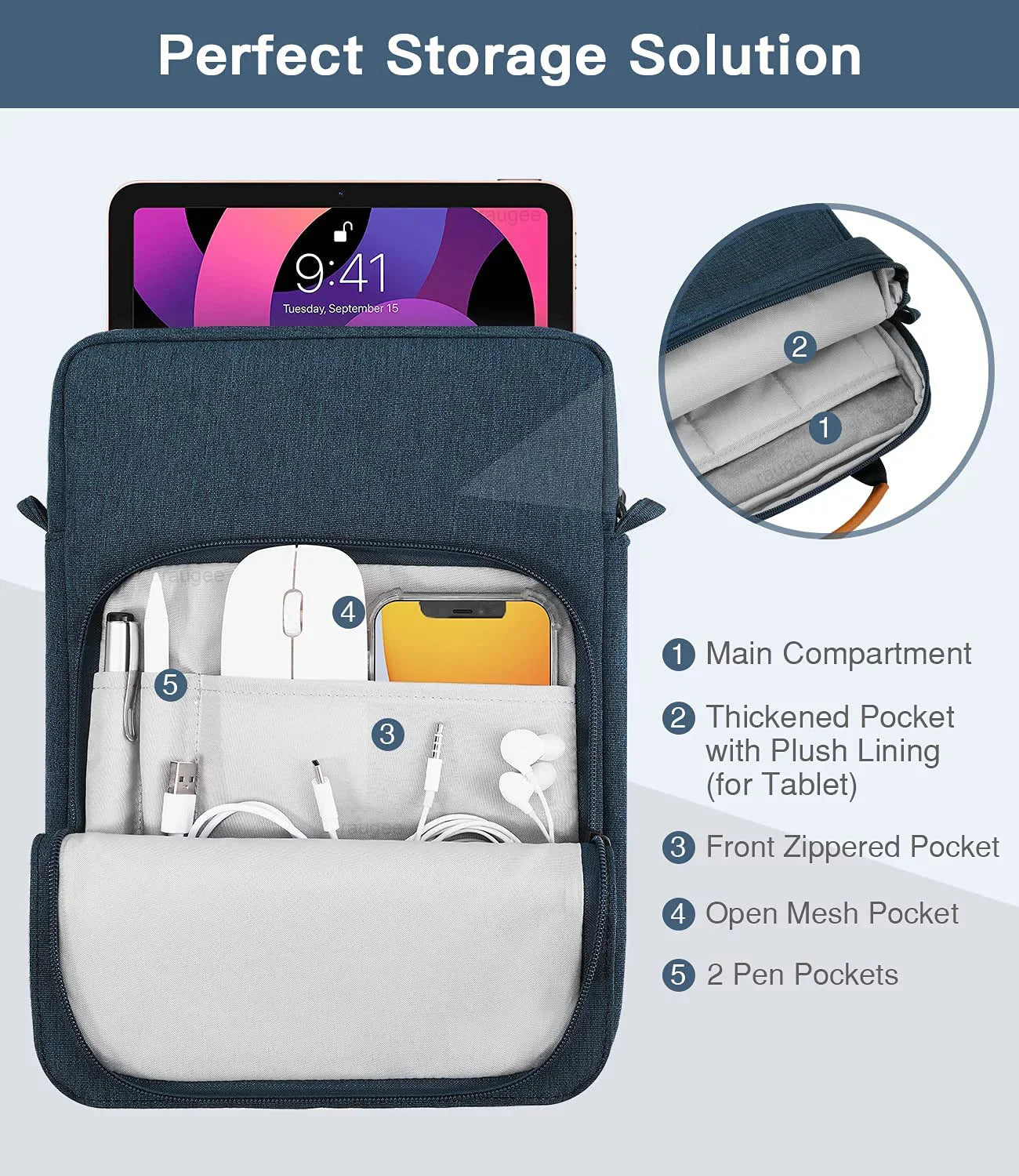Premium 360° Protective 5 Pockets Tablet Sleeve with Plush Protection