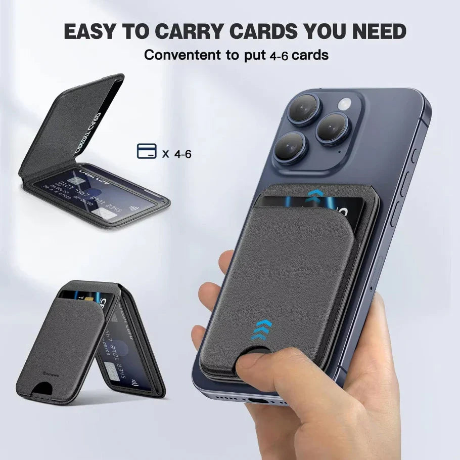 MagSafe 3-in-1 RFID-Blocking Magnetic Card Holder with Adjustable iPhone Stand