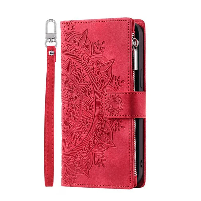 Full Screen Protection Deluxe Zipper Wallet Case with Foldable Kickstand for iPhone