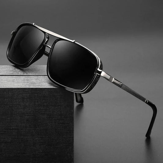 Retro Metal Frame Rectangle Lightweight Glare-Reducing Driving Sunglasses