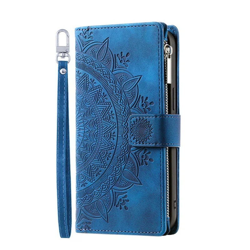 Full Screen Protection Deluxe Zipper Wallet Case with Foldable Kickstand for iPhone