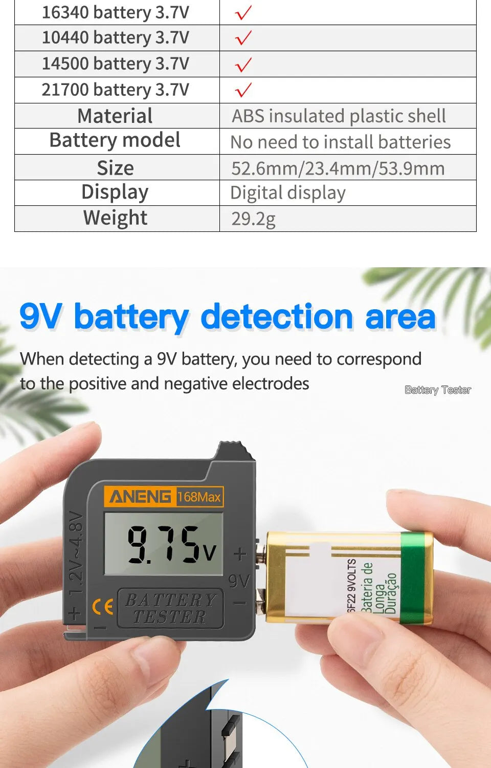 ANENG Universal Digital Display Lithium Battery Tester