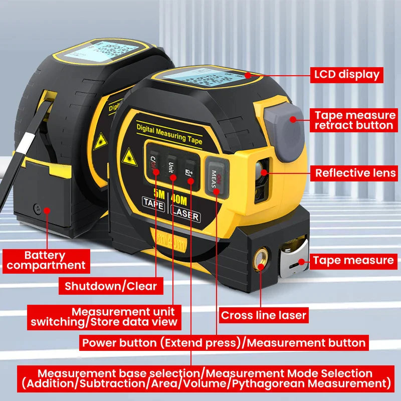 Digital 3 In 1 Smart High Precision LCD Laser Rangefinder Distance Meter
