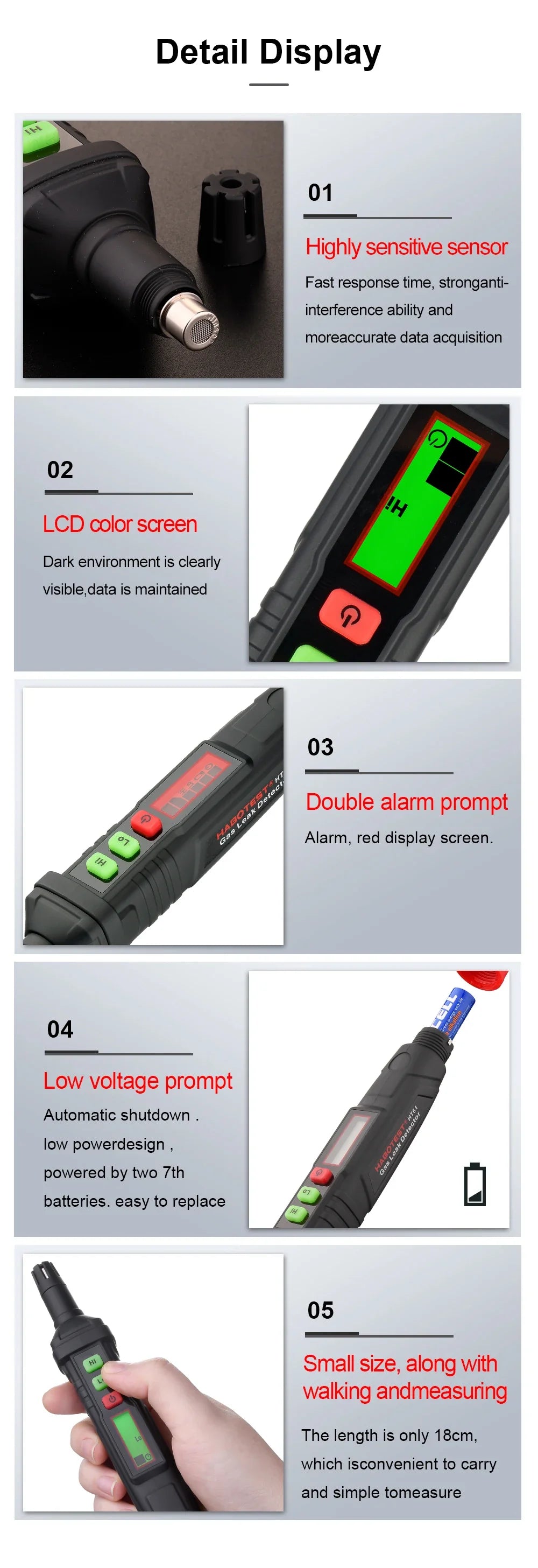 HT61 Sound & Screen Flammable Gases Leak Detector