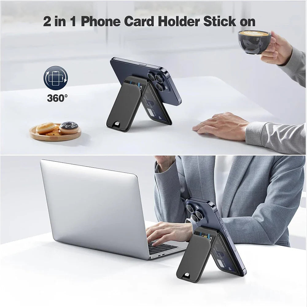 MagSafe 3-in-1 RFID-Blocking Magnetic Card Holder with Adjustable iPhone Stand