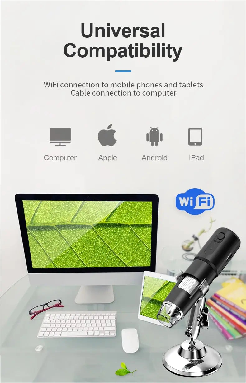 Wifi Digital Microscope 50X-1600X Magnification With Adjustable Stand for IOS & Android