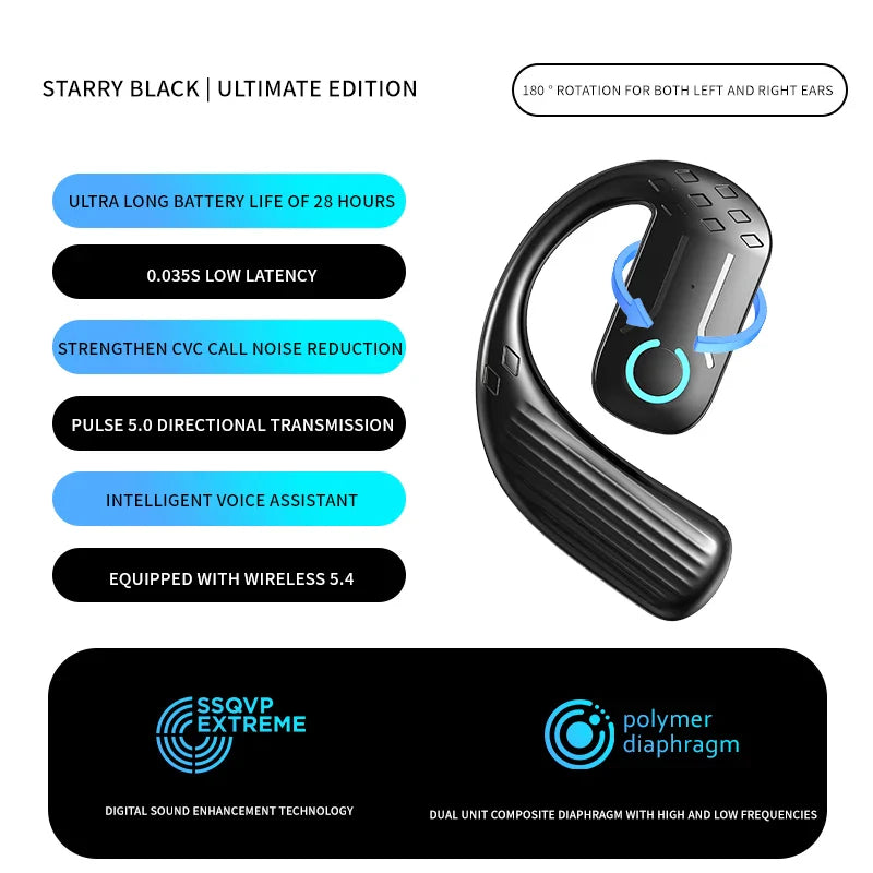 Comfort-Fit 180°Rotation Crystal Clear Calls & ENC Noise Reduction Stereo Sound Headset