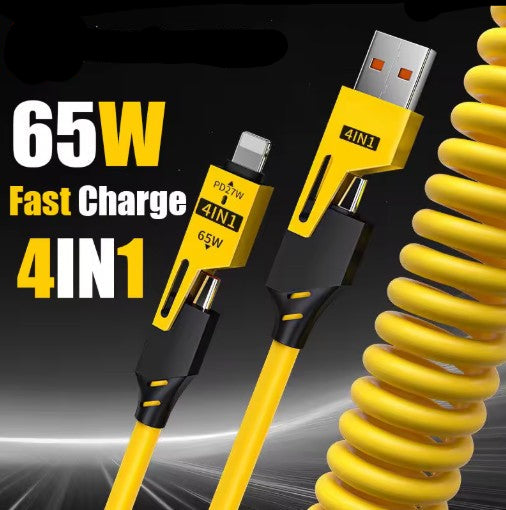 Fast Charging 65W Tangle-Free 4-in-1 Rotating Head 6A High-Speed Cable