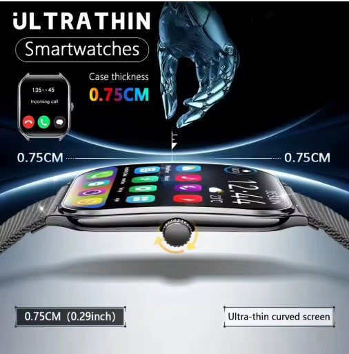 Ultra-Thin and Lightweight Brilliant 1.96” AMOLED Display Health Monitoring Smartwatch