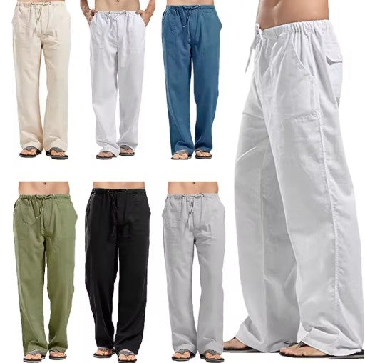 Cotton Linen Relaxed Loose Fit Breathable Pants for Men