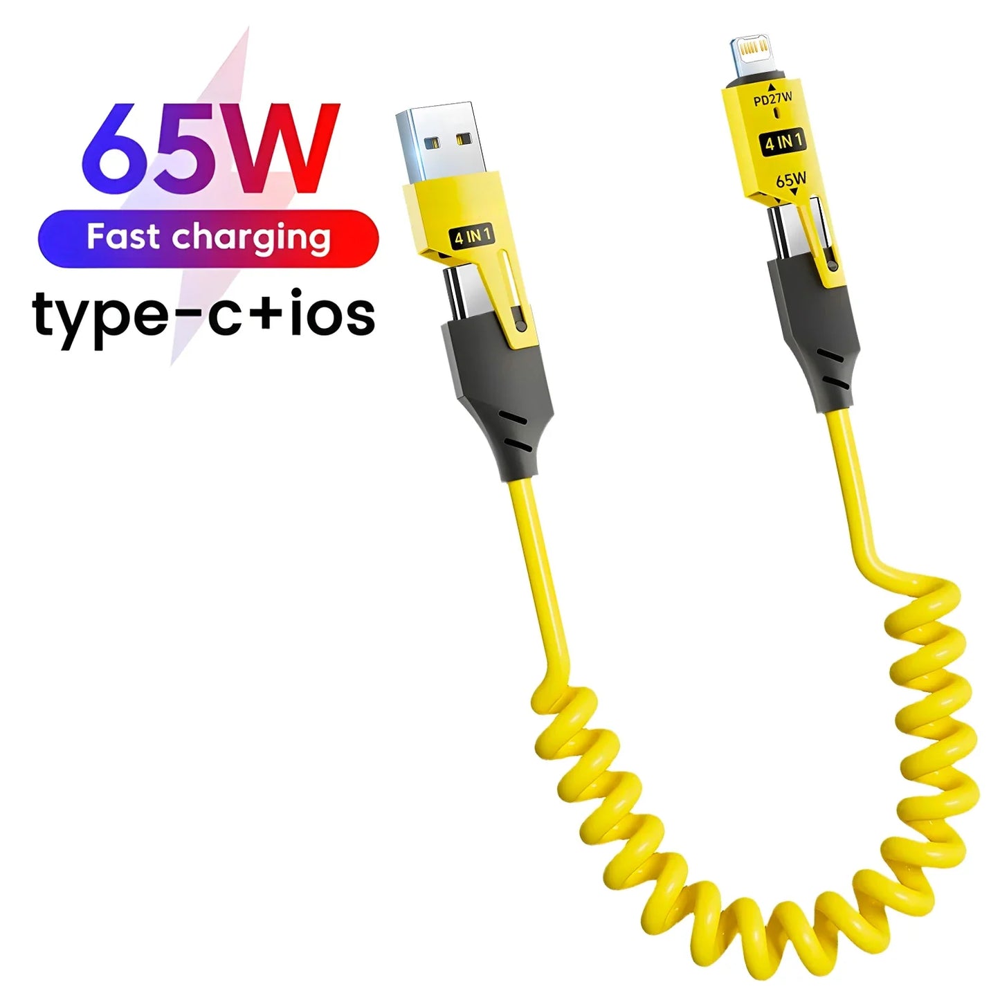 Fast Charging 65W Tangle-Free 4-in-1 Rotating Head 6A High-Speed Cable