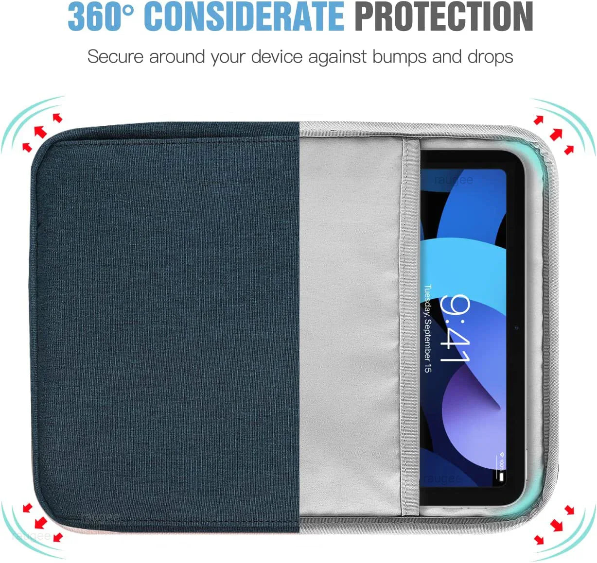 Premium 360° Protective 5 Pockets Tablet Sleeve with Plush Protection