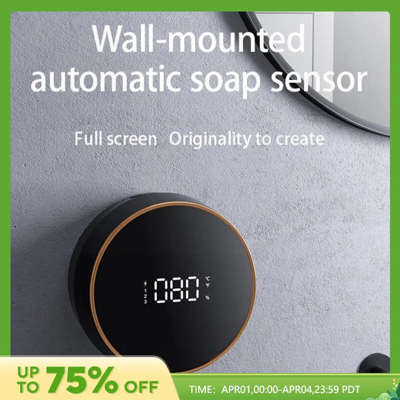 Touchless Wall Mount (Punch-Free ) Rechargeable Foam Soap Dispensers with LED Temperature Display