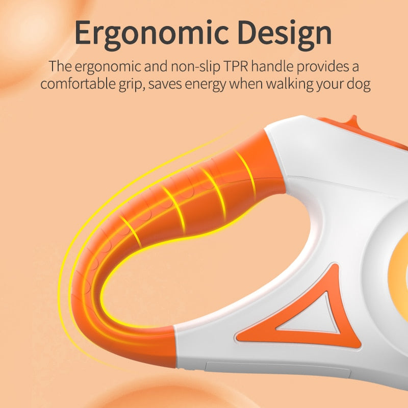 NightGlow™ Illuminated Retractable Dog Leash With LED Flashlight & RGB Ring