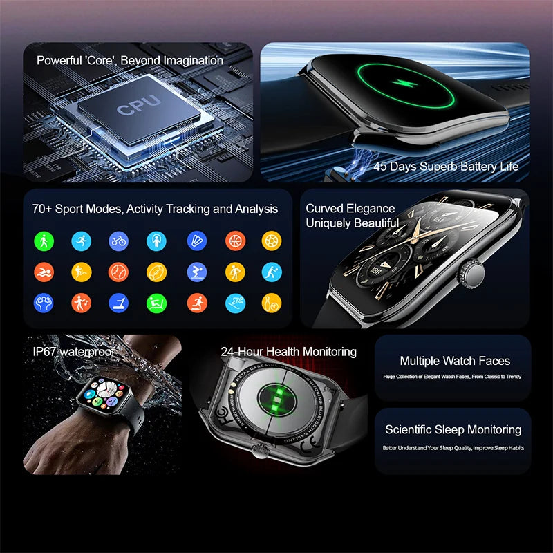 Ultra-Thin and Lightweight Brilliant 1.96” AMOLED Display Health Monitoring Smartwatch