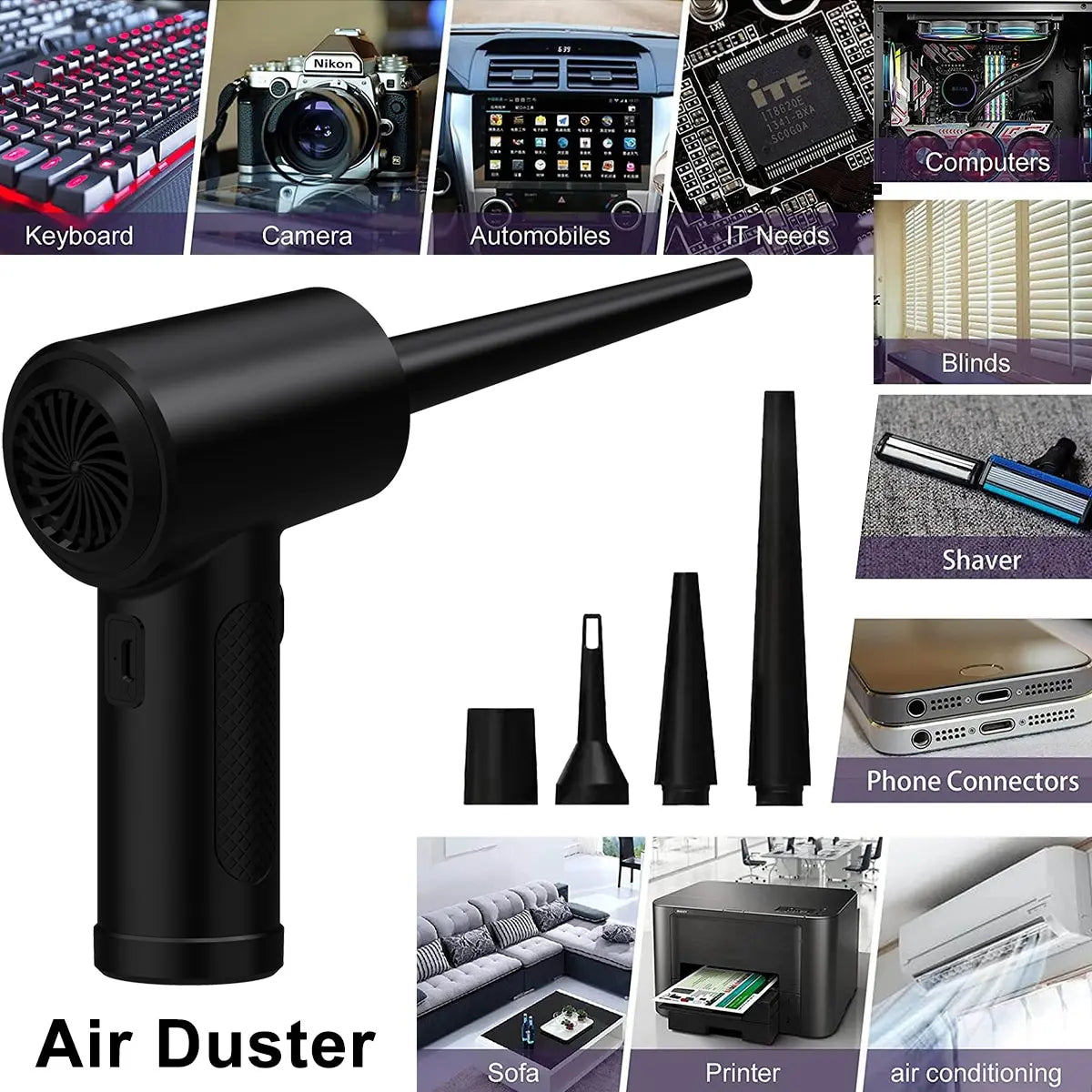 Deep Cleaning Cordless Compressed Air Duster with LED Light