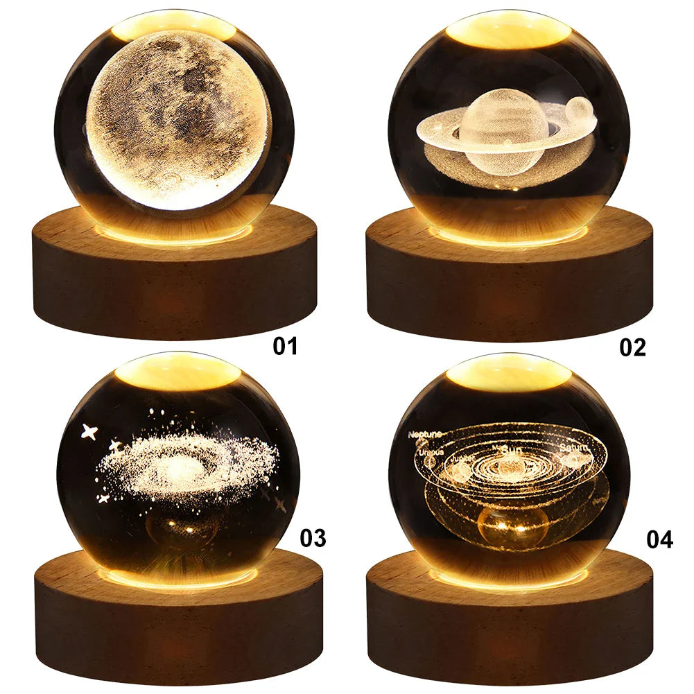 Unique USB Night Light 3D LED Crystal Ball with Galaxy Projections