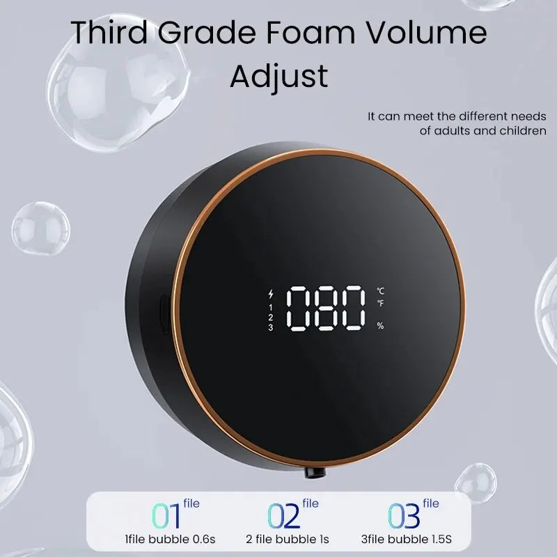 Touchless Wall Mount (Punch-Free ) Rechargeable Foam Soap Dispensers with LED Temperature Display