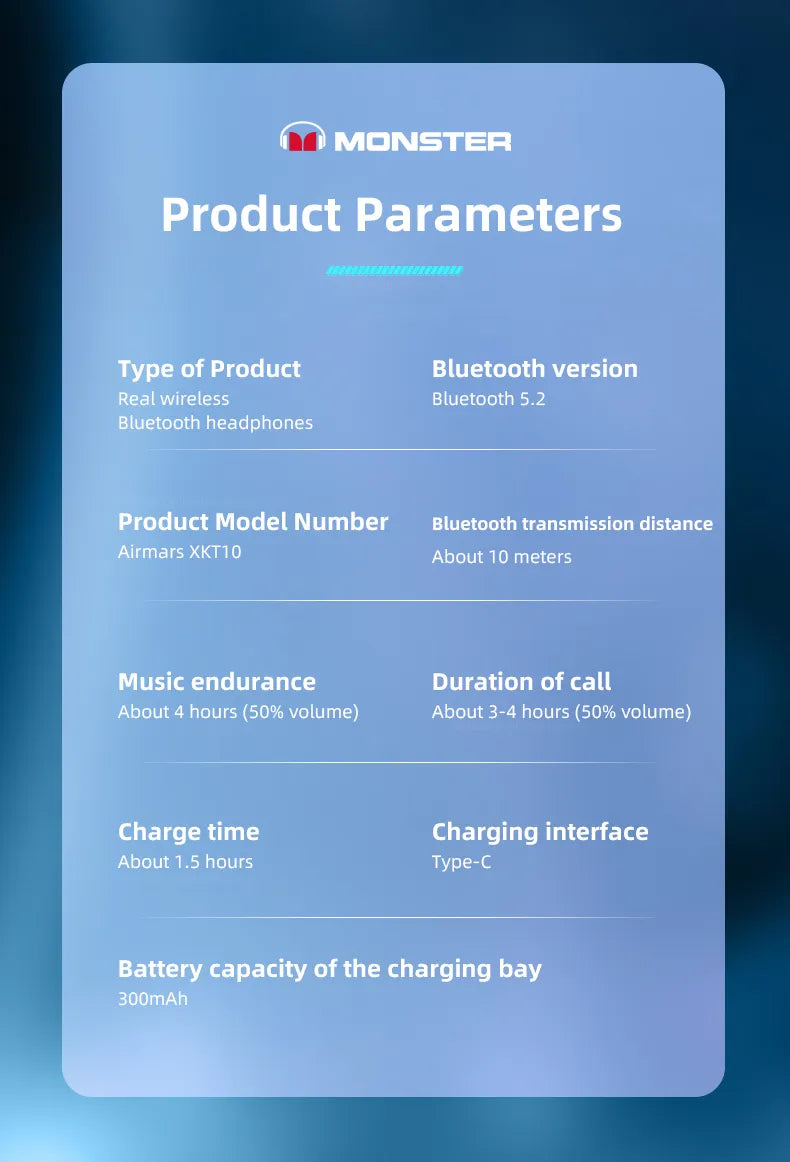 Monster TWS Bluetooth 5.2 Dual Mode Noise Reduction Waterproof Headset