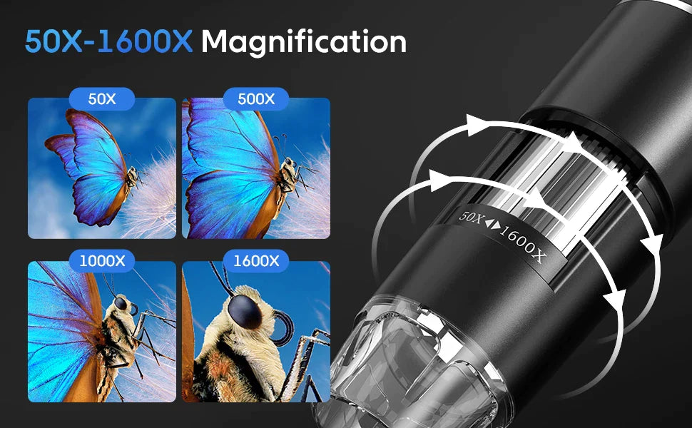 Wifi Digital Microscope 50X-1600X Magnification With Adjustable Stand for IOS & Android