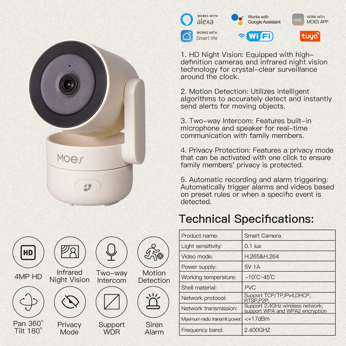 HD 4MP WiFi Night Vision Sound & Motion Detection Smart Security Camera