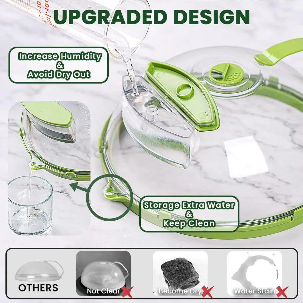 MoistureLock Smart Microwave Splatter Cover with Built-in Hydration for Soft & Juicy Food