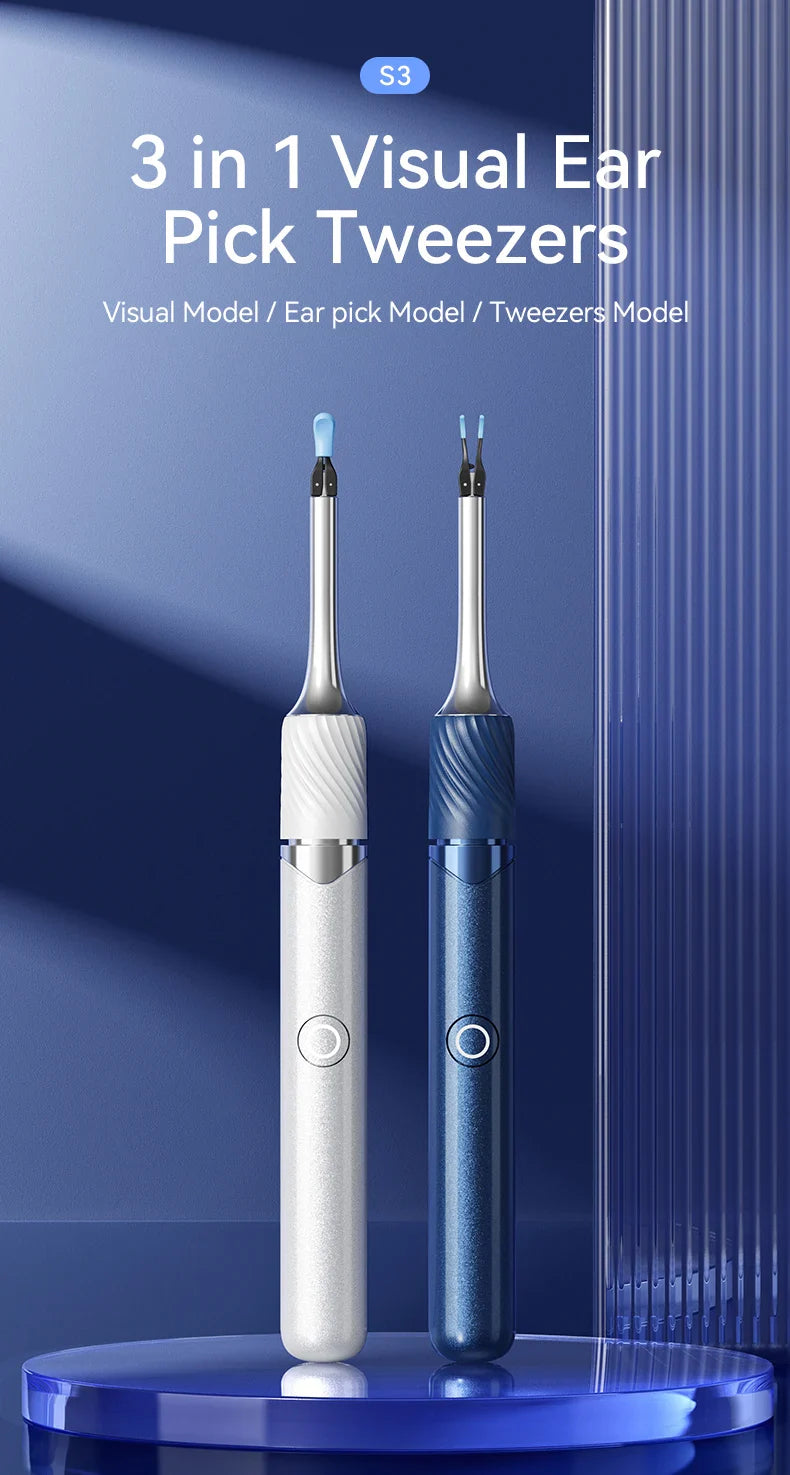 WiFi 3-in-1 Ear Otoscope- HD Camera 360° Precision Robotic Tweezer & Gentle Silicone Earpick
