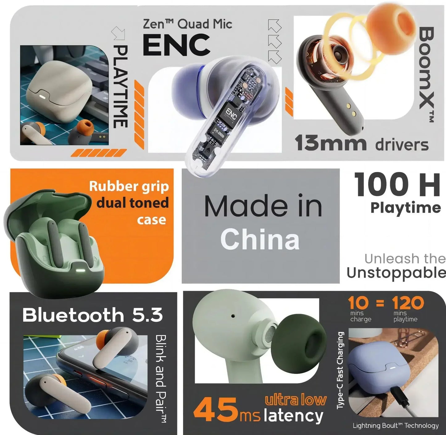 TWS Dual Microphone Earphones with Active Noise Cancellation & Ultra-low Latency